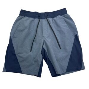 Lululemon Shorts Mens Medium Blue Gray Athletic Workout Drawstring Panel Logo